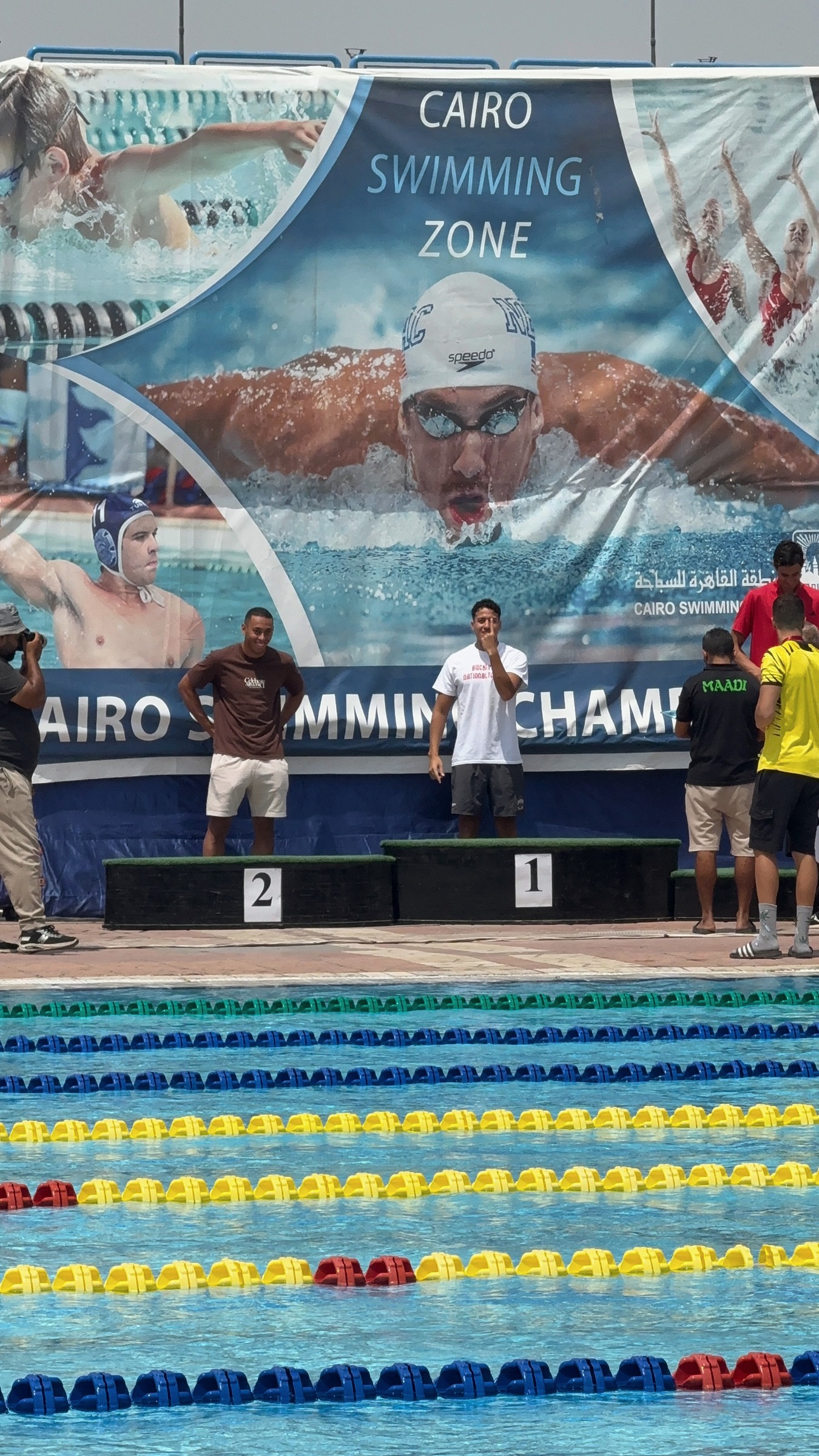 A SWEEP swimmer on the top step of the podium at the Cairo Swimming Championship
